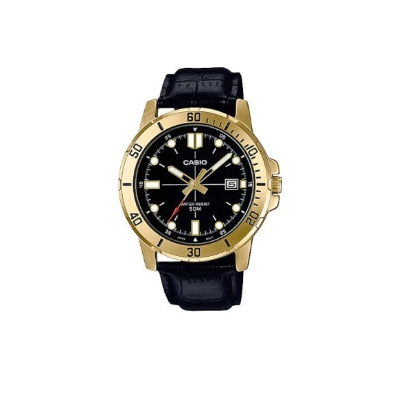 Casio men's watch MTP-VD01GL-1EVUDF with black dial and black strap.