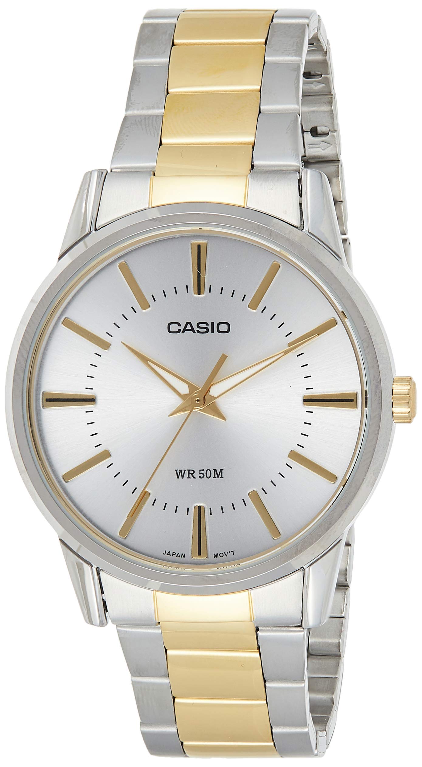 Men's Casio watch with analog display and stainless steel strap.