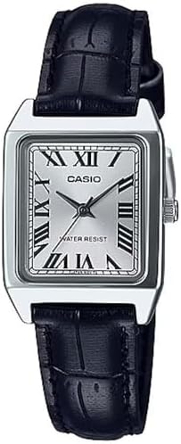 Casio women's watch LTP-V007L-7B1UDF with silver coating and black strap.